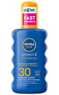  NIVEA SUN undefined NIVEA SUN, PROTECT & MOISTURE, drėkinantis apsauginis purškiamas losjonas nuo saulės, SPF30, didelė apsauga, 200 ml. 