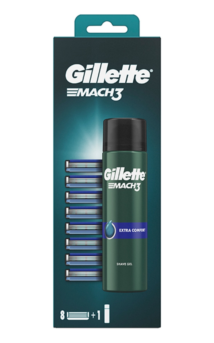 GILLETTE GILLETTE, MACH 3, skustuvo galvutės 8 vnt. + skutimosi gelis, 200 ml. 1 vnt.