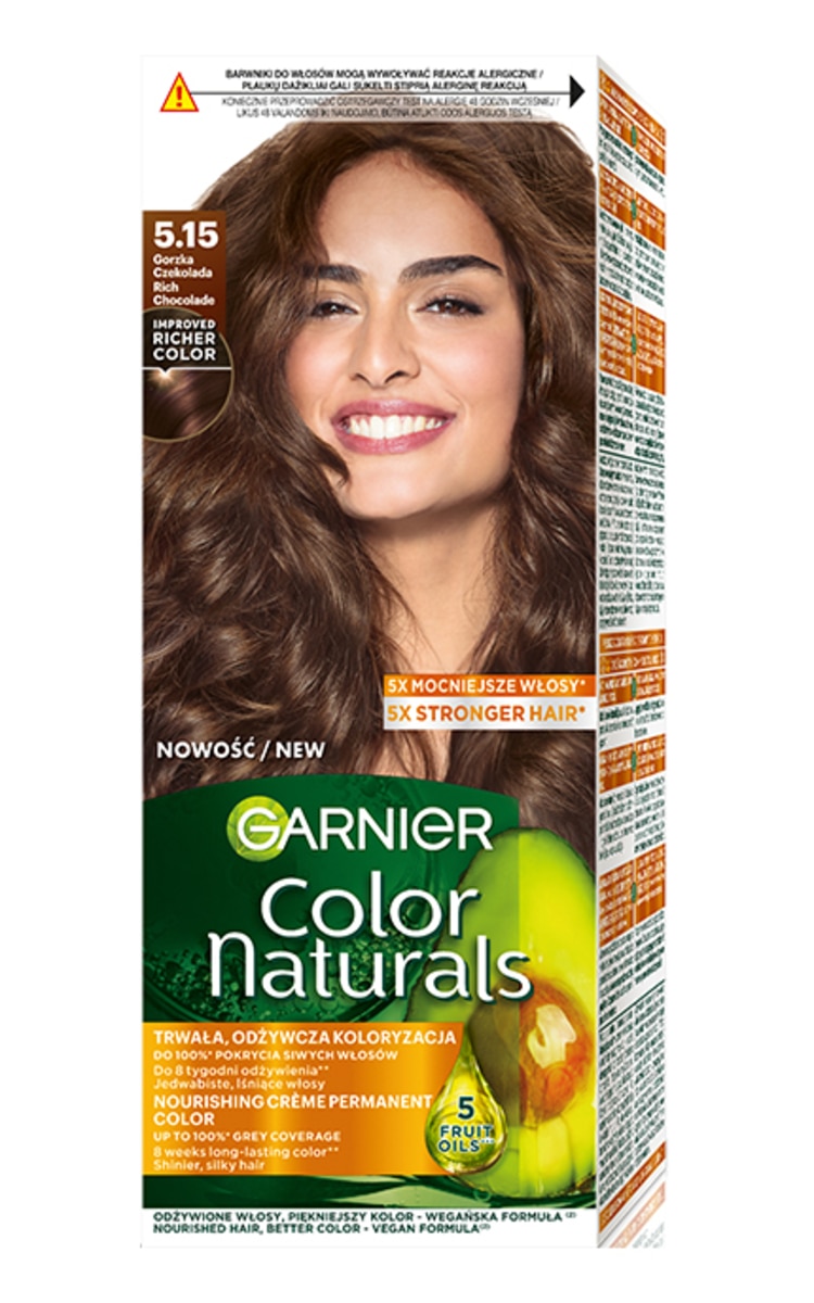 GARNIER COLOR NATURALS GARNIER, COLOR NATURALS, 5.15 RICH CHOCOLATE, maitinamieji plaukų dažai, 1 vnt.