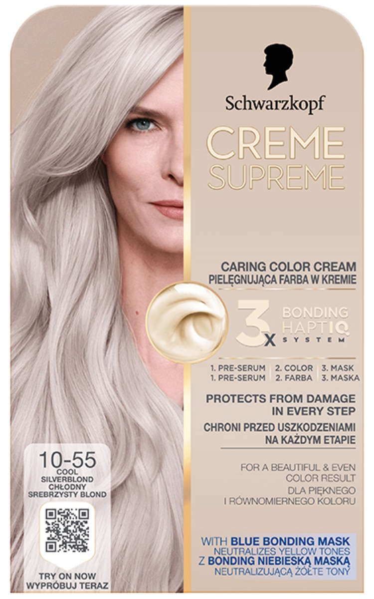 CREME SUPREME SCHWARZKOPF, CREME SUPREME, plaukų dažai, 10-55 PLATINUM SILVERBLONDE, 1 vnt.