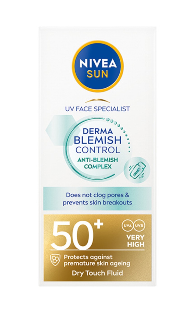 NIVEA, SUN, DERMA BLEMISH CONTROL, apsaugos nuo saulės fluidas riebiai ir į bėrimus linkusiai odai, SPF 50+ (labai aukšta apsauga), 40 ml. 40 ml