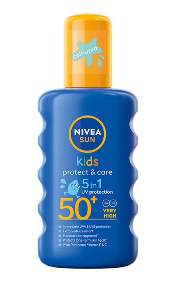 NIVEA, SUN, KIDS PROTECT & CARE, apsauginis purškiamas losjonas vaikams nuo saulės, SPF 50+ (labai didelė apsauga), 200 ml. 200 ml