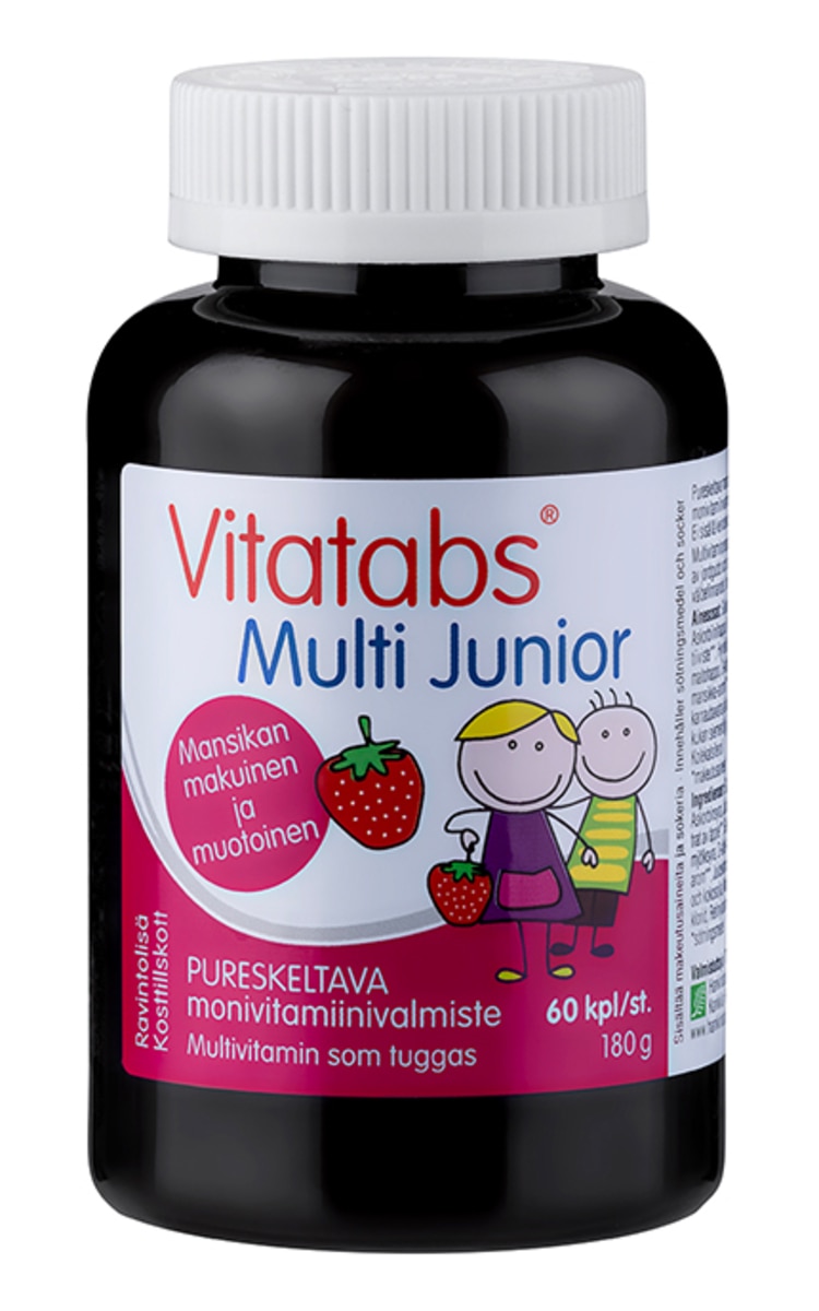 VITATABS VITATABS, MULTI JUNIOR, kramtomi braškių skonio vitaminų guminukai vaikams, 60 vnt.