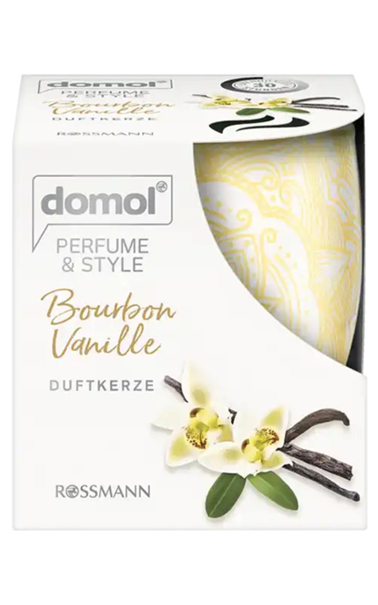 DOMOL DOMOL, PERFUME & STYLE, aromatinė žvakė su vanilės aromatu, 150 g 1 vnt.