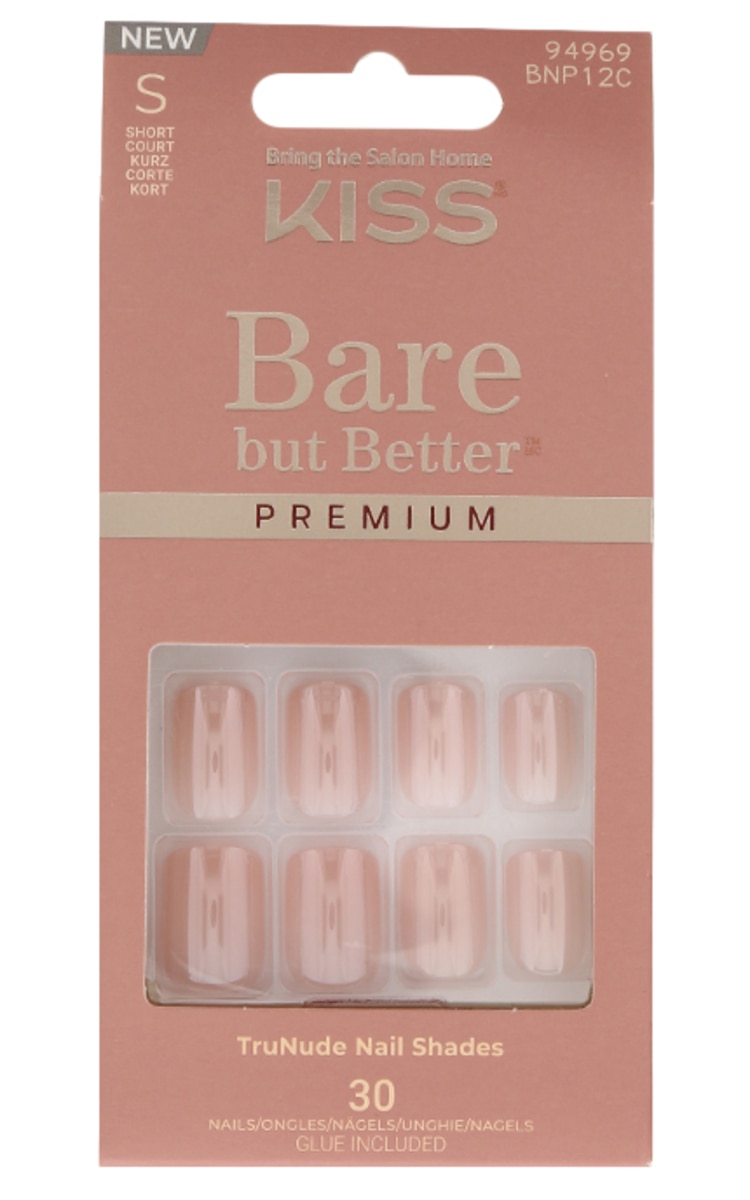 BRING THE SALON HOME KISS, BARE BUT BETTER PREMIUM, dirbtiniai nagai, S dydis, 30 vnt.