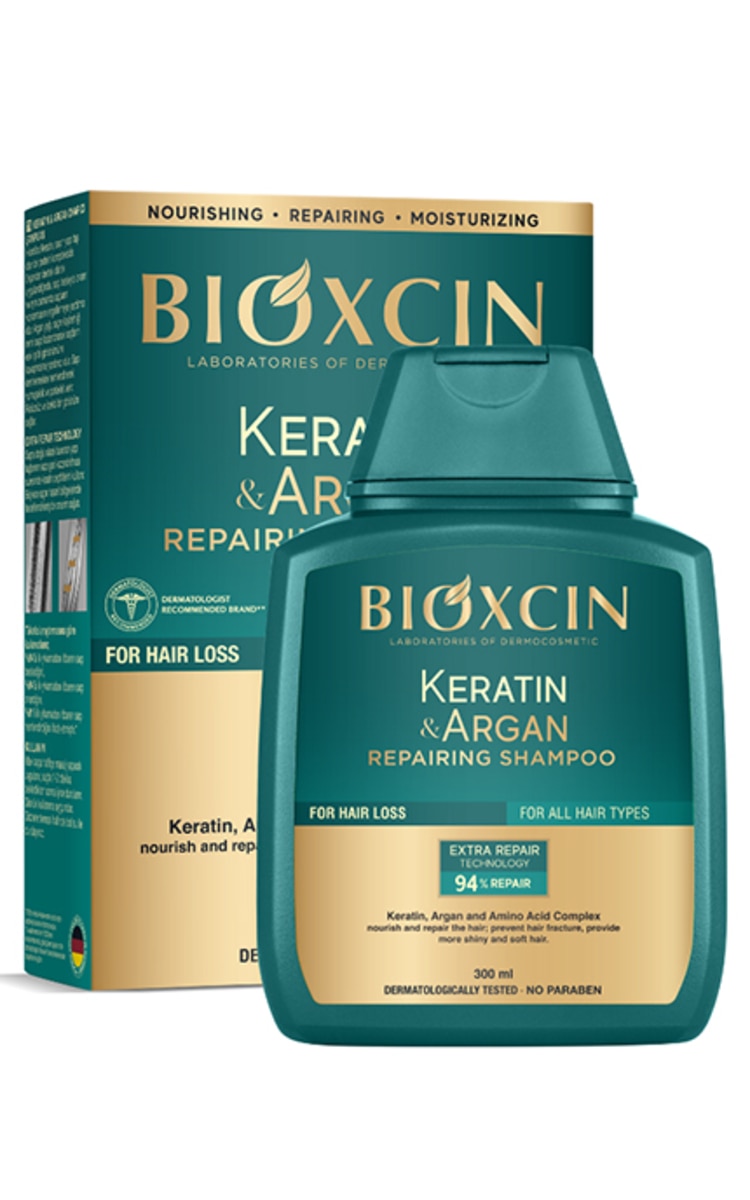 BIOXCIN BIOXCIN, atstatomasis plaukų šampūnas su keratinu ir argano aliejumi, nuo plaukų slinkimo, 300 ml. 300 ml