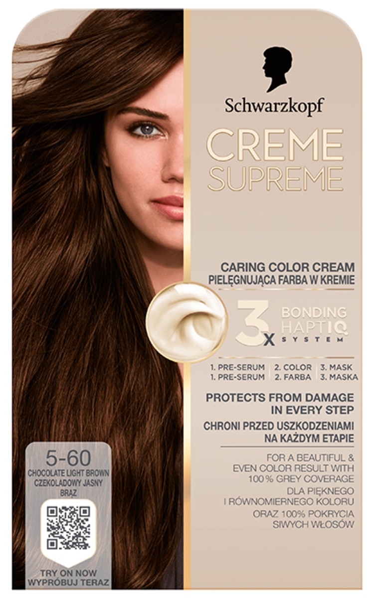 CREME SUPREME SCHWARZKOPF, CREME SUPREME, plaukų dažai, 5-60 LIGHT CHOCOLATE BROWN, 1 vnt. 5-60 LIGHT CHOCOLATE BROWN