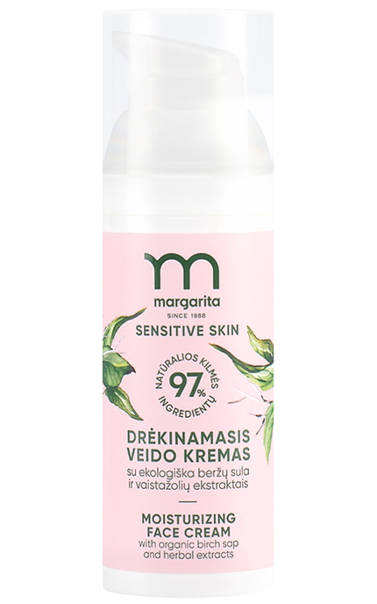 50 ml MARGARITA  MARGARITA, SENSITIVE SKIN, drėkinamasis veido kremas su ekologiška beržų sula ir vaistažolių ekstraktais, 50 ml  MARGARITA, SENSITIVE SKIN, drėkinamasis veido kremas su ekologiška beržų sula ir vaistažolių ekstraktais, 50 ml