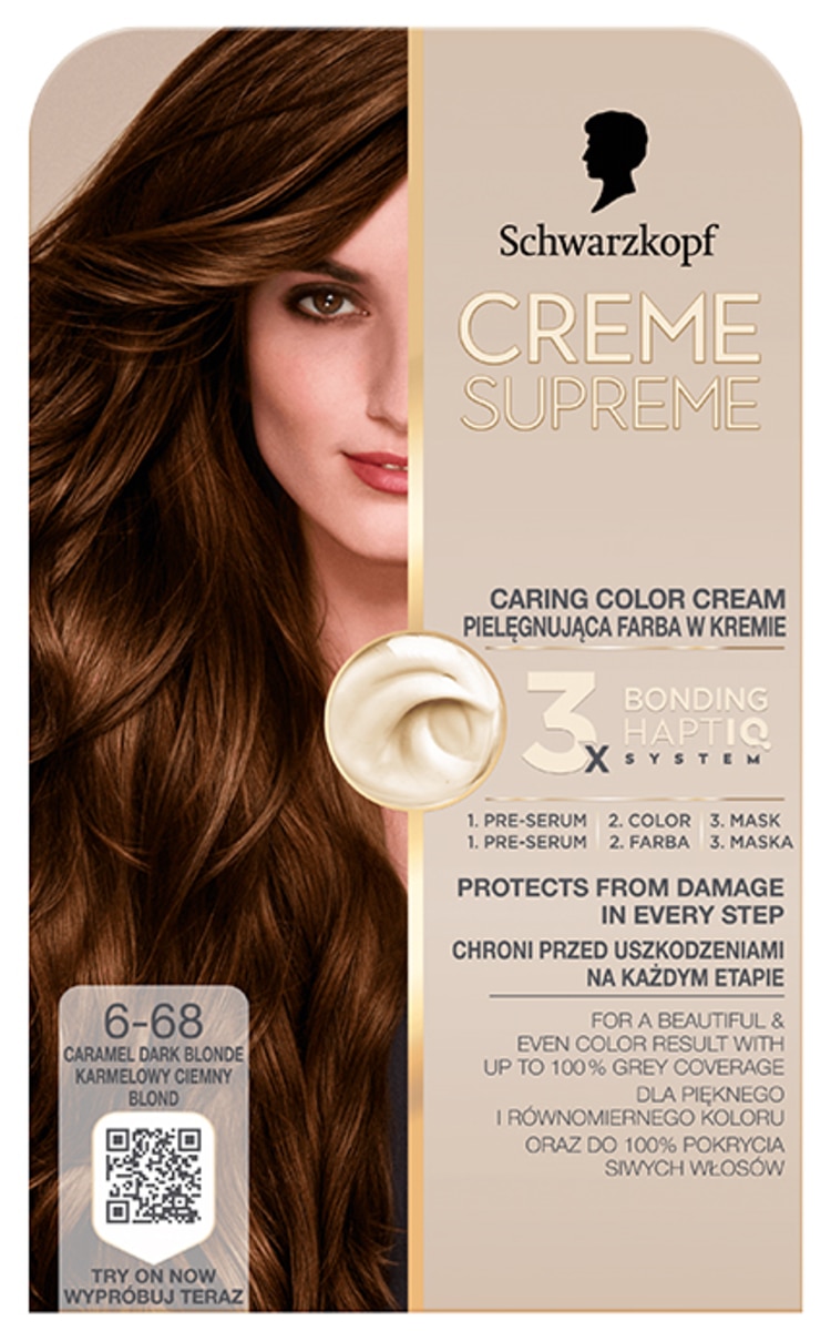 CREME SUPREME SCHWARZKOPF, CREME SUPREME, plaukų dažai, 6-68 LIGHT CARAMEL BROWN, 1 vnt.
