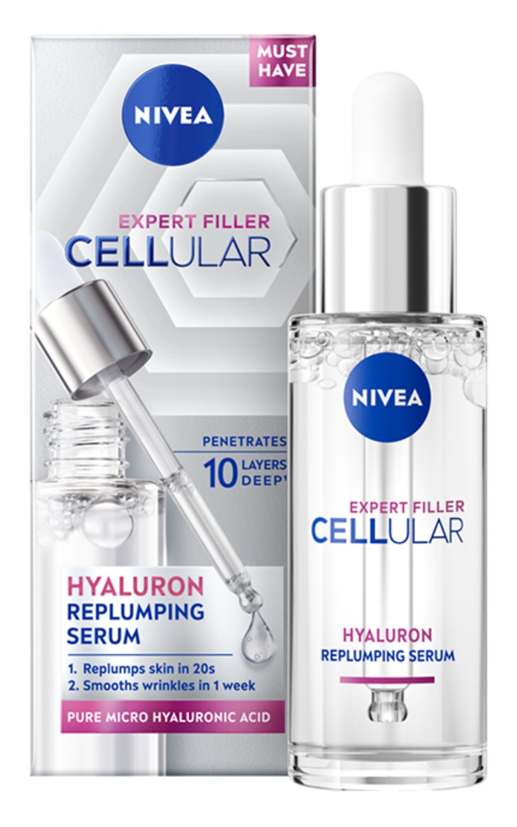 NIVEA NIVEA, CELLULAR EXPERT FILLER, stangrinamasis serumas su gryna mikrohialurono rūgštimi, 30 ml.