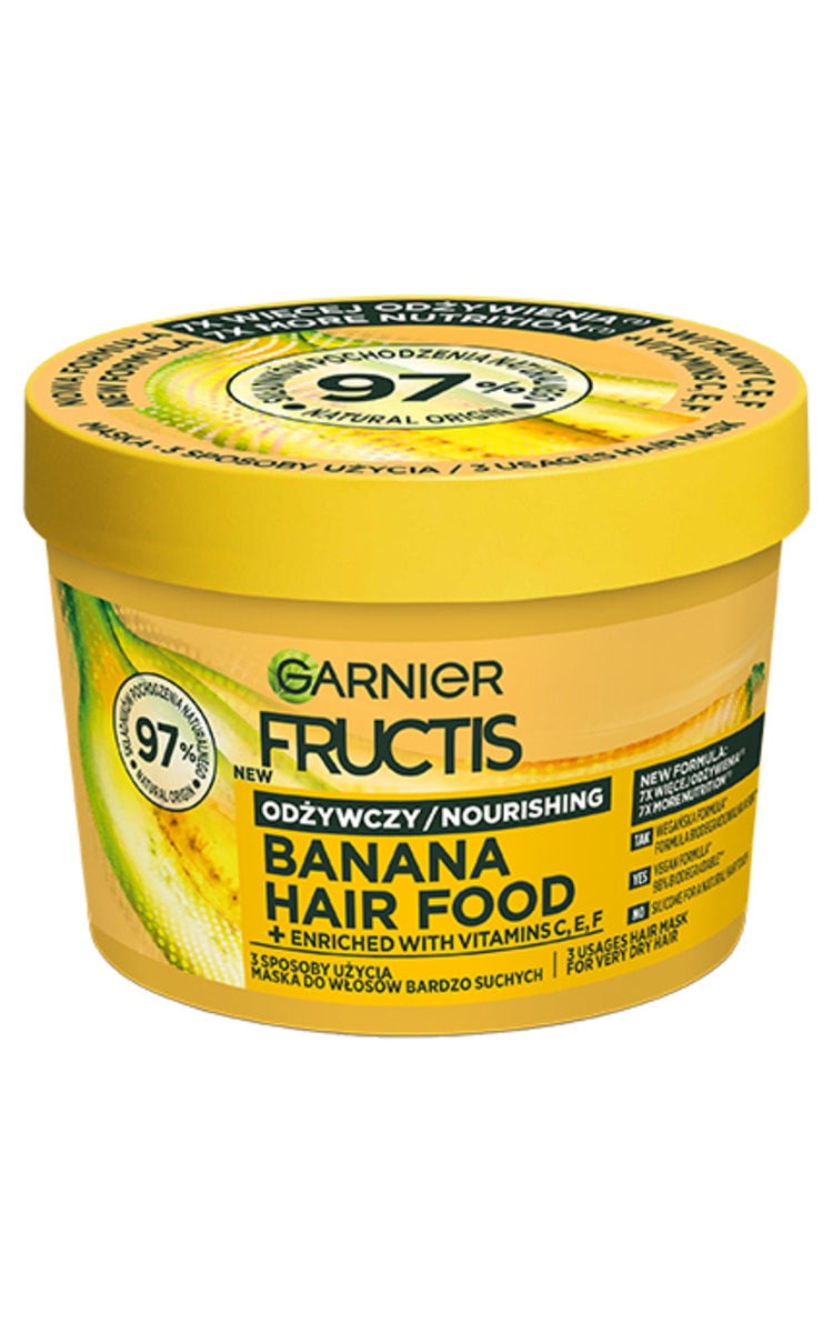 GARNIER FRUCTIS, HAIR FOOD BANANA, kaukė trys viename sausiems plaukams, 400 ml