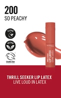 RIMMEL, THRILL SEEKER, LIP LATEX, skysti lūpų dažai, 200 SO PEACHY, 6 ml.