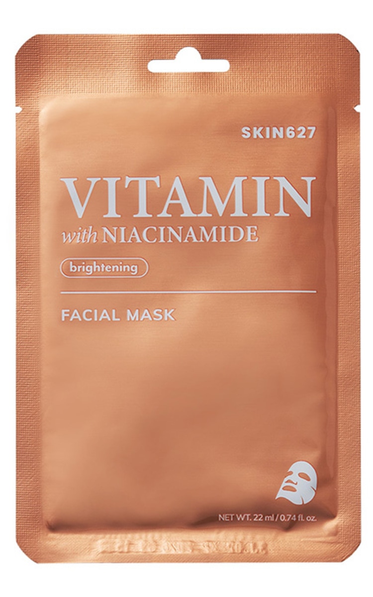 SKIN627 SKIN627, lakštinė veido kaukė su vitaminais ir niacinamidu, 22 ml.
