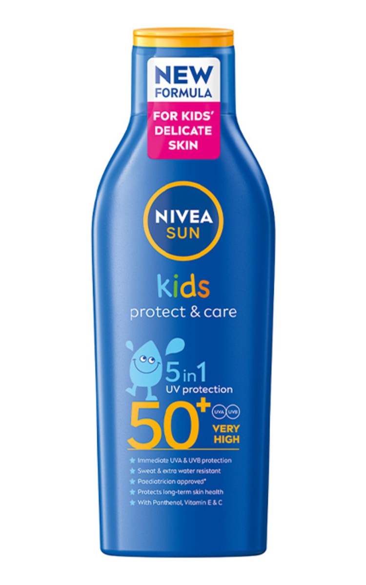 NIVEA, SUN, KIDS PROTECT & CARE, apsauginis losjonas nuo saulės vaikams su ekologišku migdolų aliejumi, SPF 50+ (labai didelė apsauga) 200 ml. 200 ml