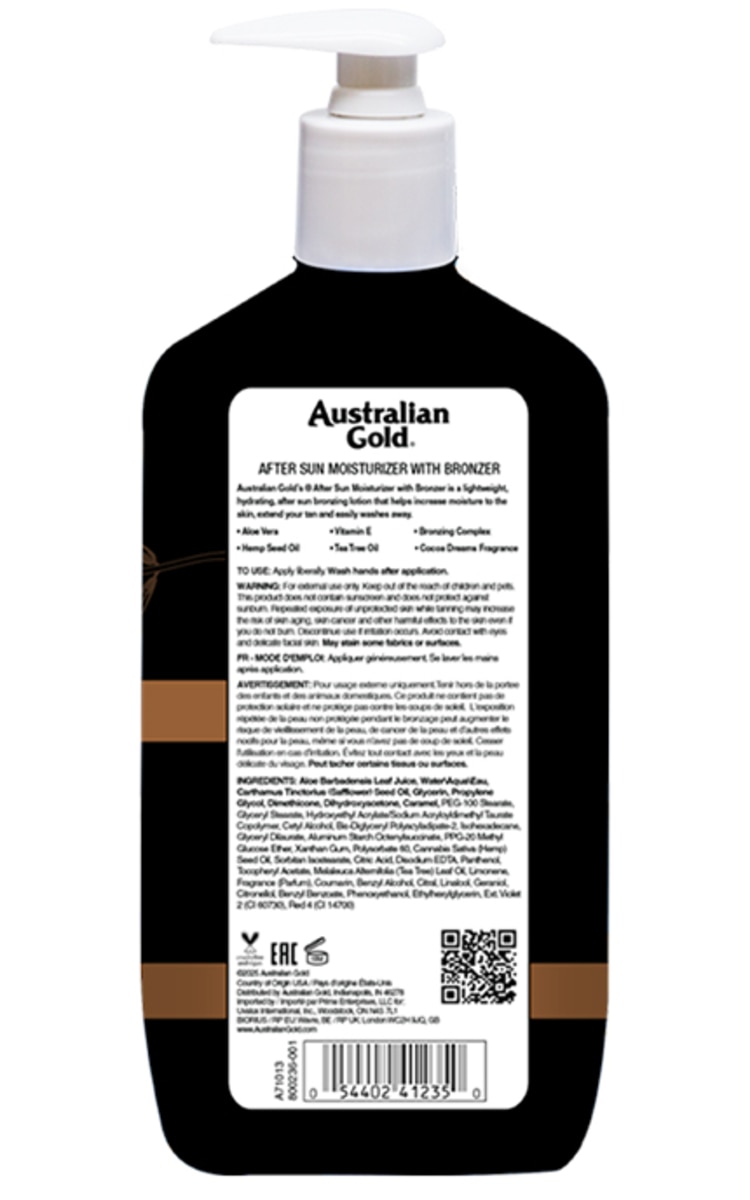 AUSTRALIAN GOLD, drėkinantis pienelis su bronzantais po deginimosi