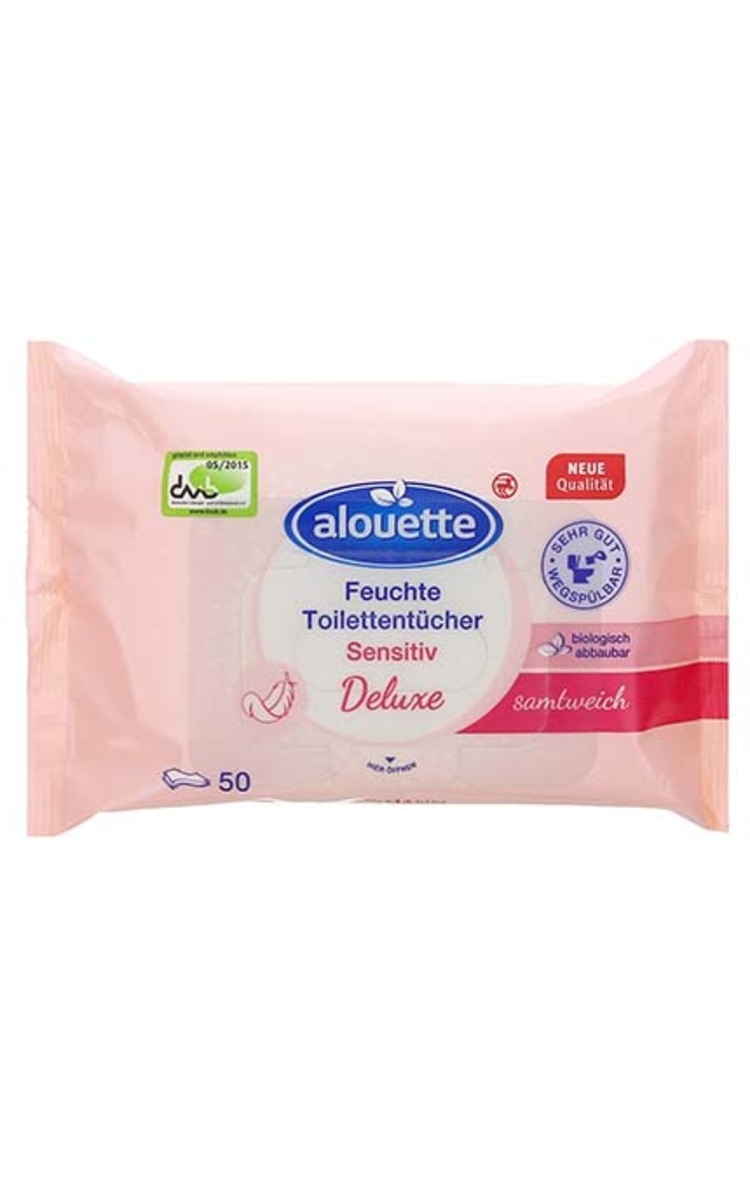 ALOUETTE ALOUETTE, SENSITIV DELUXE, drėgnosios tualetinio popieriaus servetėlės su alavijais, 50 vnt.