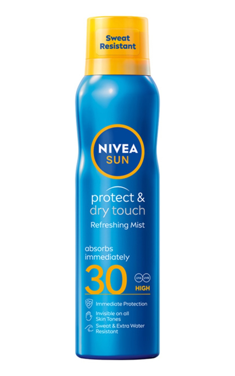 NIVEA, SUN, PROTECT & DRY TOUCH, aerozolinis purškiklis nuo saulės, SPF30 (aukšta apsauga), 200 ml. 200 ml