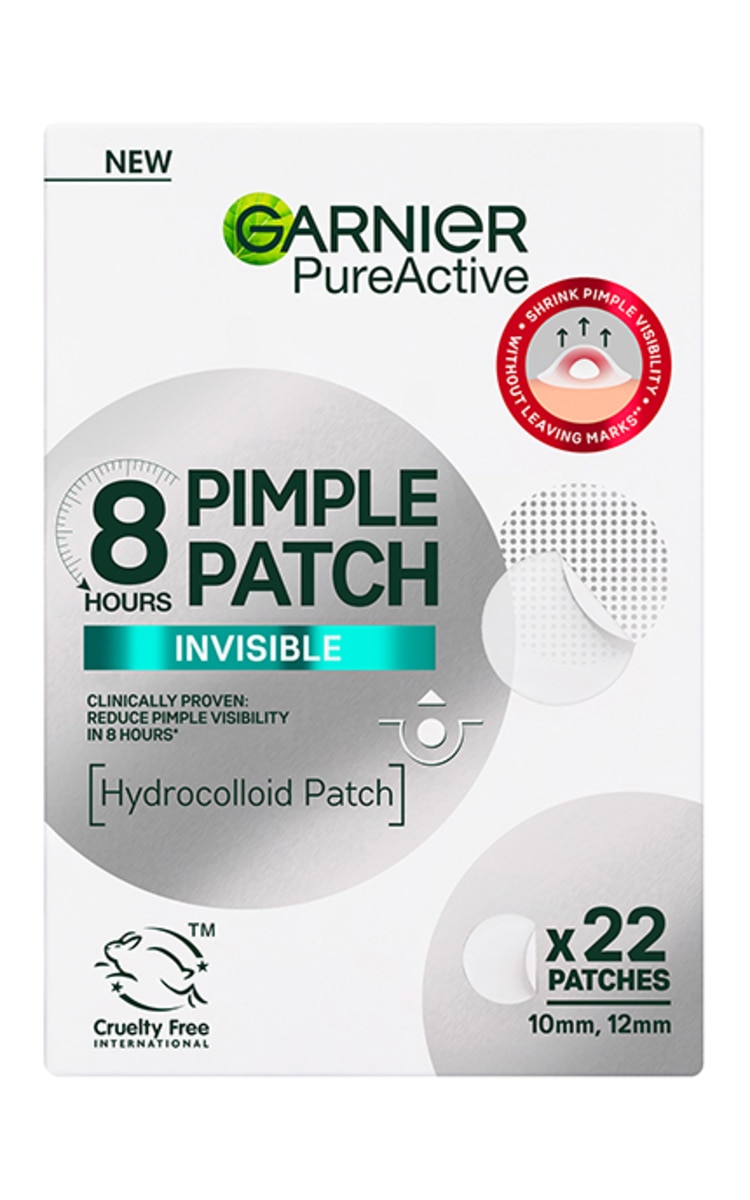 GARNIER GARNIER, PURE ACTIVE, 8 valandų nematomi hidrokoloidiniai spuogų pleistrai-odos trūkumai pakoreguojami per 8 valandas, 22 pleistrai