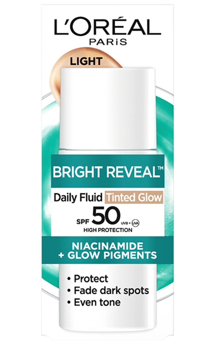 L'ORÉAL PARIS, BRIGHT REVEAL, DAILY FLUID TINTED GLOW, šviesus atspalvis, SPF 50+, 50 ml.