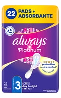 ALWAYS, PLATINUM DAY&NIGHT, higieniniai paketai, S3, 22 vnt.