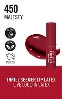 RIMMEL, THRILL SEEKER, LIP LATEX, skysti lūpų dažai, 450 MAJESTY, 6 ml.