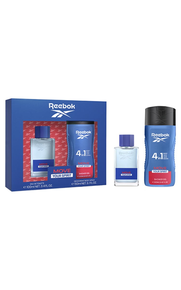 REEBOK REEBOK, MOVE YOUR SPIRIT SET, vyriškas tualetinis vanduo 50 ml. + dušo želė 250 ml. 1 vnt.