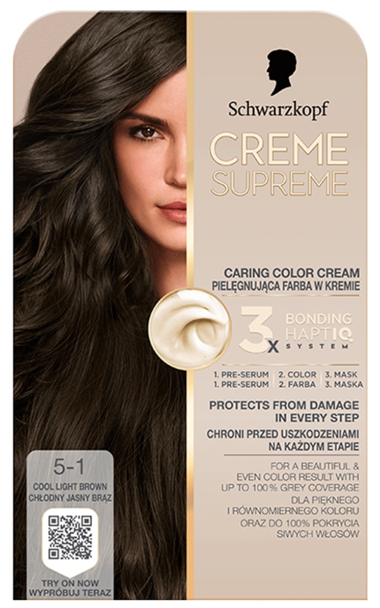 CREME SUPREME SCHWARZKOPF, CREME SUPREME, plaukų dažai, 5-1 COOL BROWN, 1 vnt. 5-1 COOL BROWN