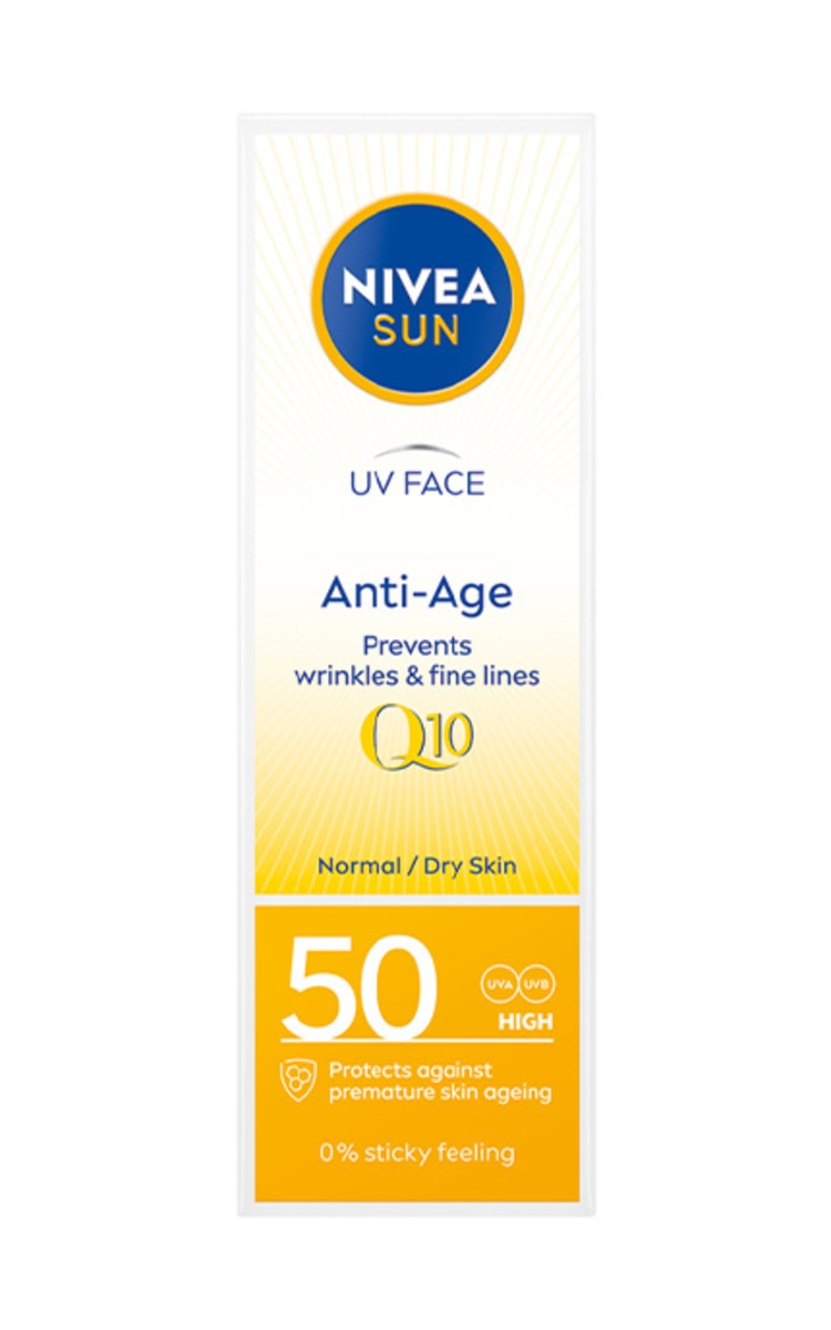 NIVEA, SUN, UV FACE, apsauginis veido kremas nuo saulės ir senėjimo požymių su kofermentu Q10 normaliai ir sausai odai, SPF 50 (aukšta apsauga), 50 ml. 50 ml