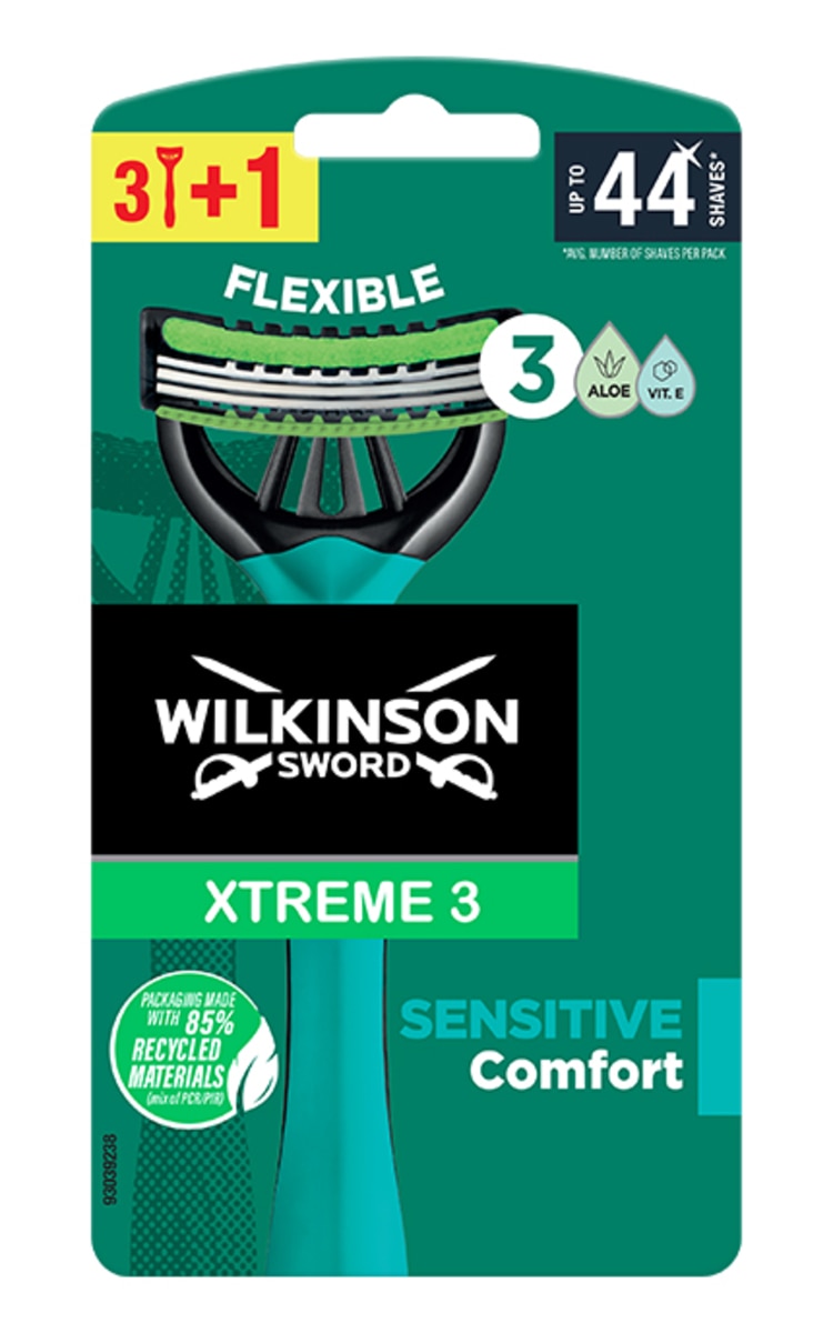 WILKINSON SWORD WILKINSON SWORD, XTREME3 SENSITIVE, vyriški vienkartiniai skustuvai, 3+1 vnt. 4 vnt.