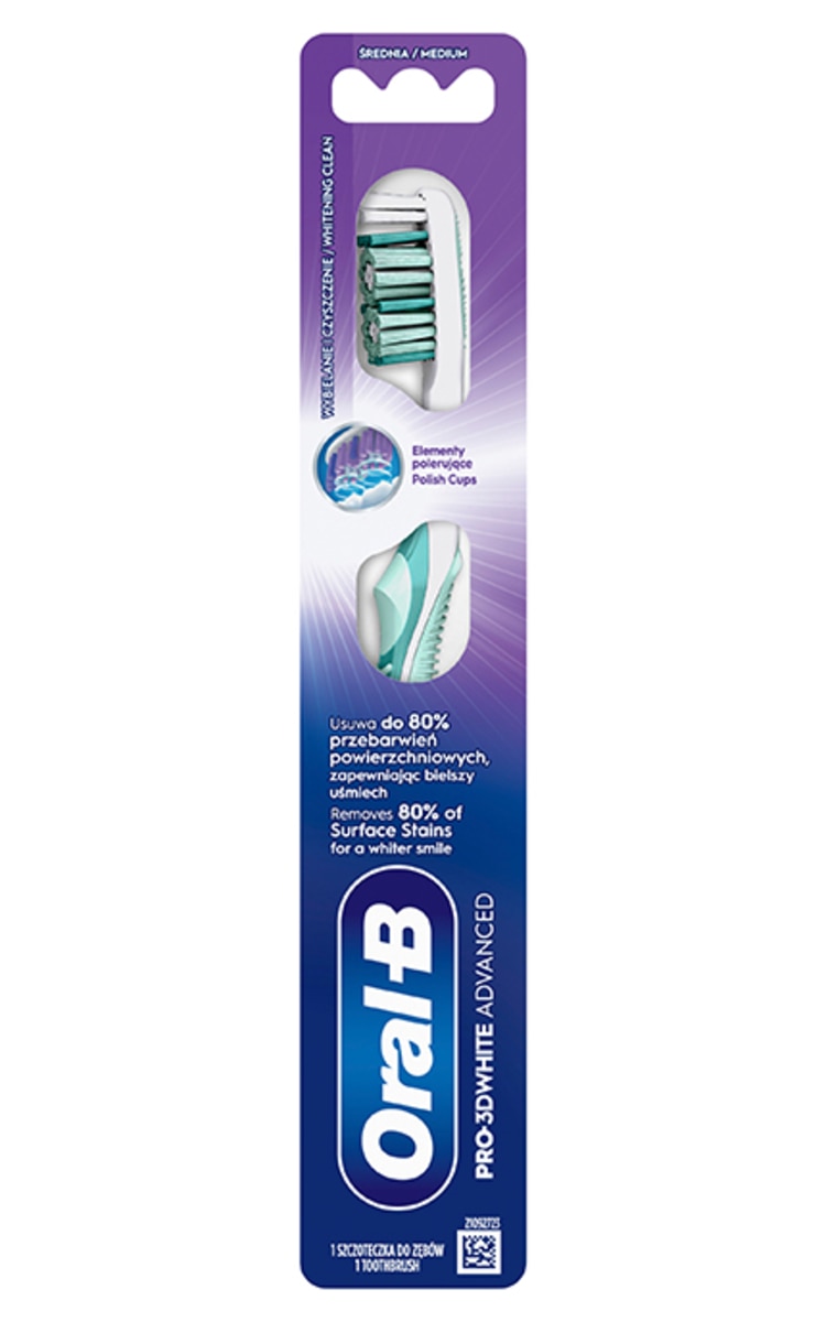 ORAL B ORAL-B, PRO-3D WHITE ADVANCED, WHITENING CLEAN, dantų šepetėlis, MEDIUM, 1 vnt.