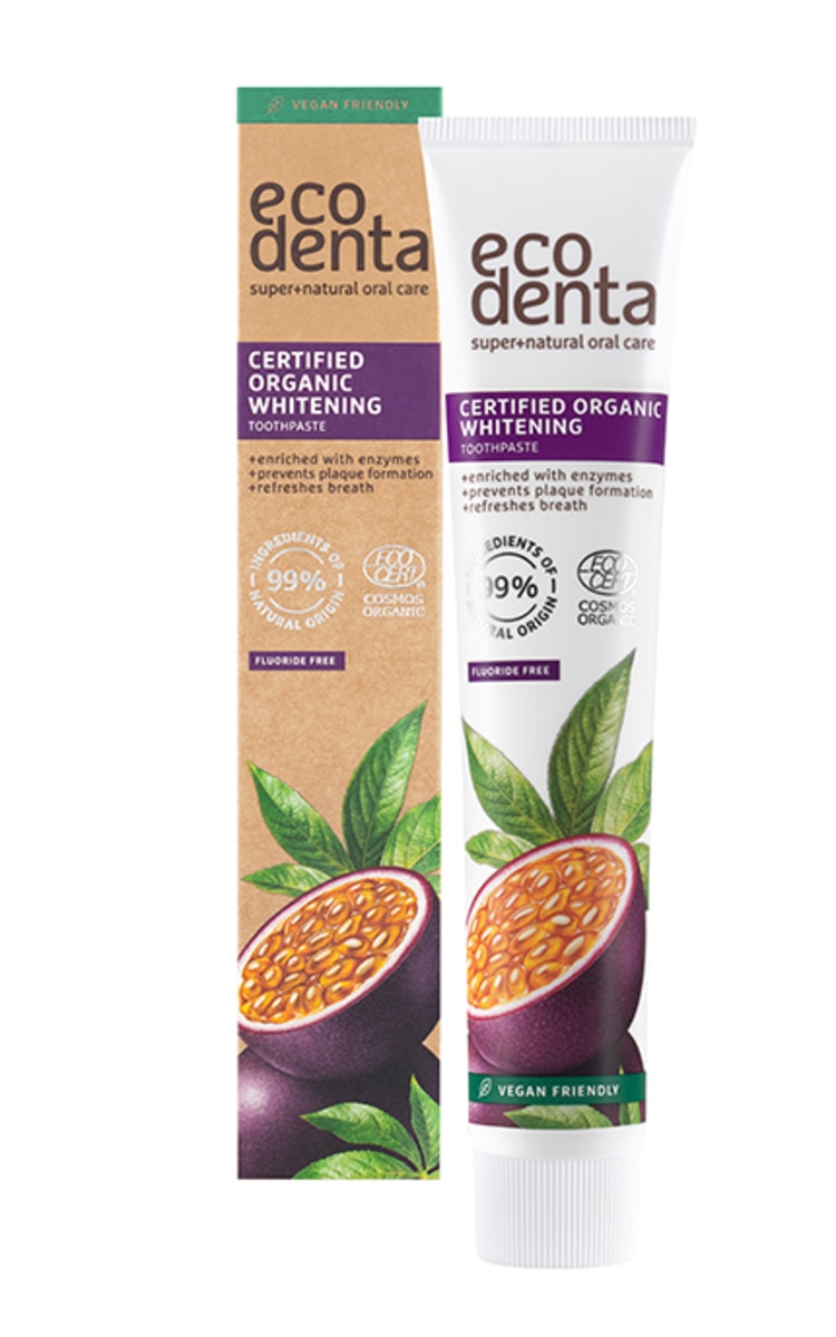 ECODENTA ECODENTA, Organic balinamoji pasiflorų skonio dantų pasta su enzimais, 75 ml.