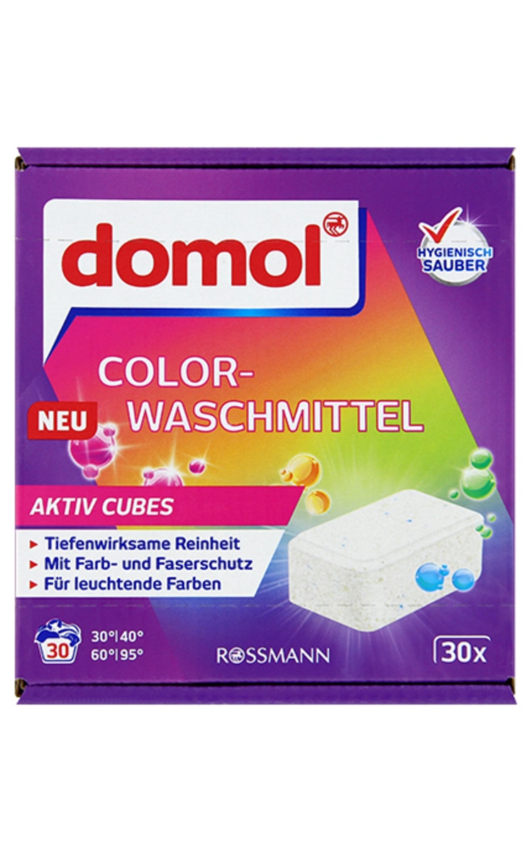 DOMOL DOMOL, AKTIV CUBES, skalbimo kapsulės spalvotiems skalbiniams, 30 vnt. po 25 g.