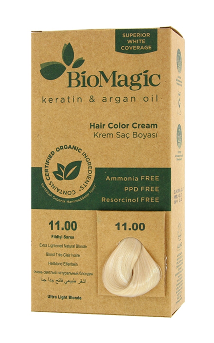 BIOMAGIC BIOMAGIC, plaukų dažai su keratinu ir arganų aliejumi, 11.00 EXTRA LIGHT NATURAL BLONDE, 1 vnt. 11.00 EXTRA LIGHT NATURAL BLONDE