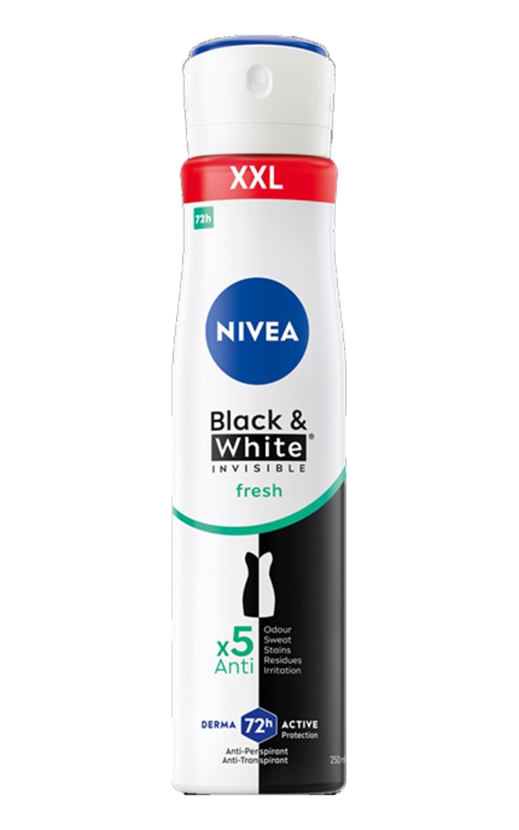 NIVEA NIVEA, BLACK&WHITE FRESH, purškiamasis dezodorantas moterims, 250 ml 250 ml