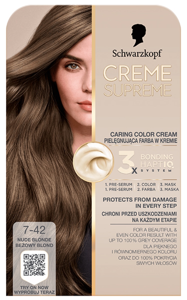 CREME SUPREME SCHWARZKOPF, CREME SUPREME, plaukų dažai, 7-42 NUDE BEIGE BLONDE, 1 vnt.