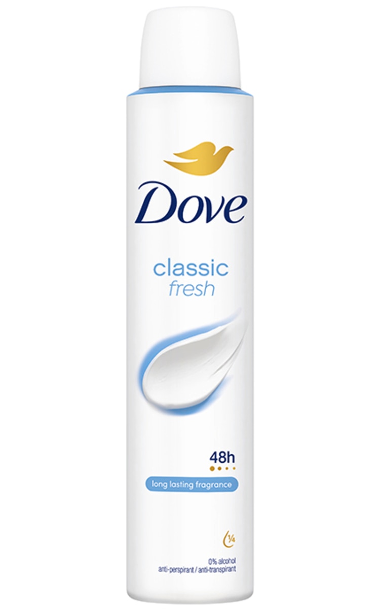 DOVE DOVE, CLASSIC FRESH, moteriškas purškiamas dezodorantas, 200 ml.