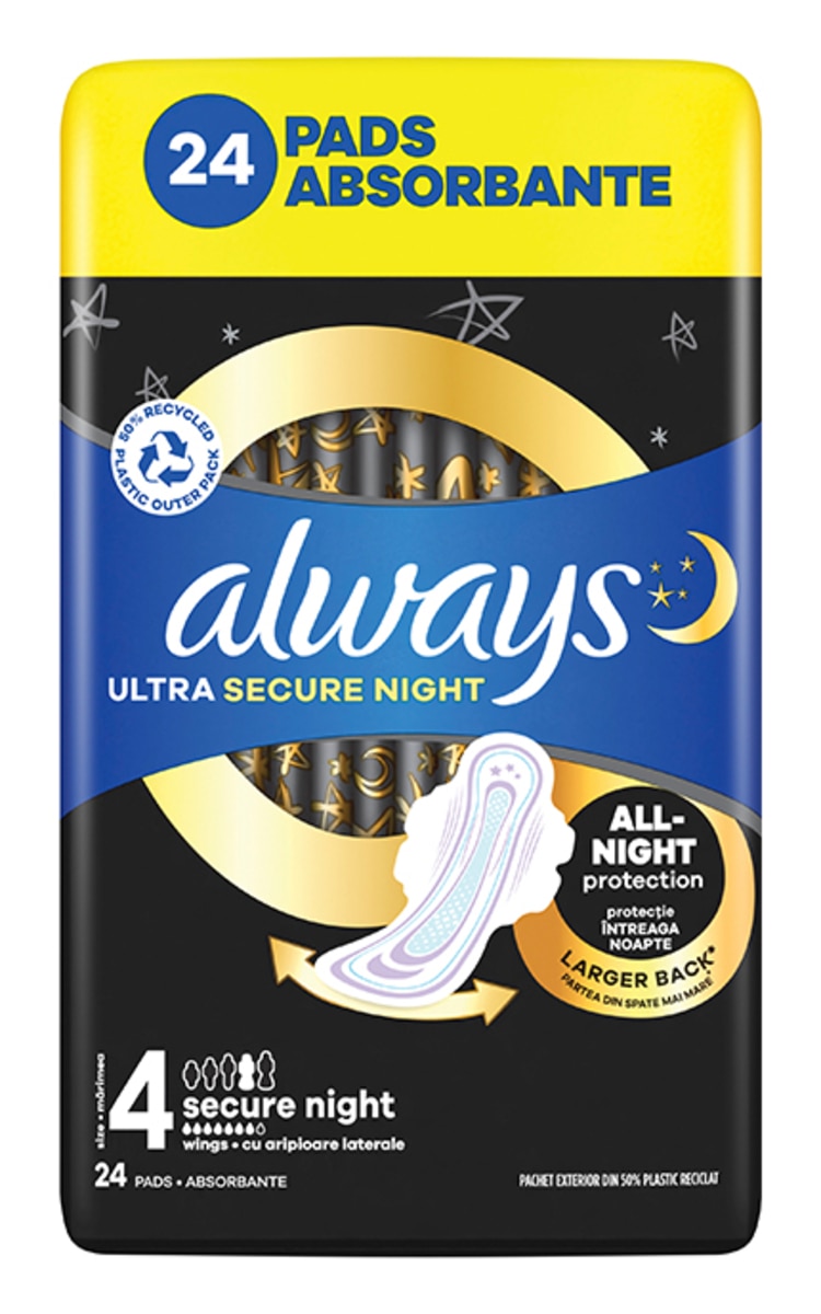 ALWAYS ALWAYS, ULTRA SECURE NIGHT, higieniniai paketai, 24 vnt.  24 vnt.