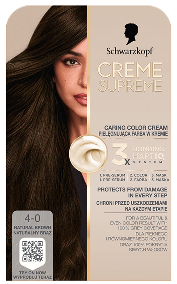 CREME SUPREME SCHWARZKOPF, CREME SUPREME, plaukų dažai, 4-0 NATURAL DARK BROWN, 1 vnt. 4-0 NATURAL DARK BROWN