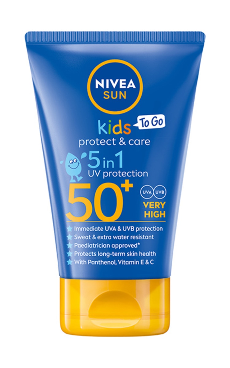 NIVEA, SUN, KIDS PROTECT & CARE, TO GO, apsauginis losjonas vaikams nuo saulės, SPF5,0+, (labai didelė apsauga), 50 ml. 50 ml