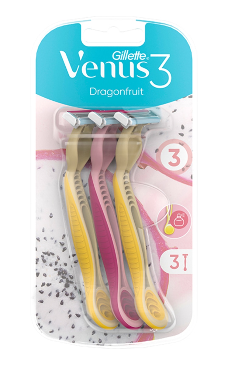 GILLETTE VENUS 3, DRAGONFRUIT, vienkartiniai skustuvai, 3 vnt.
