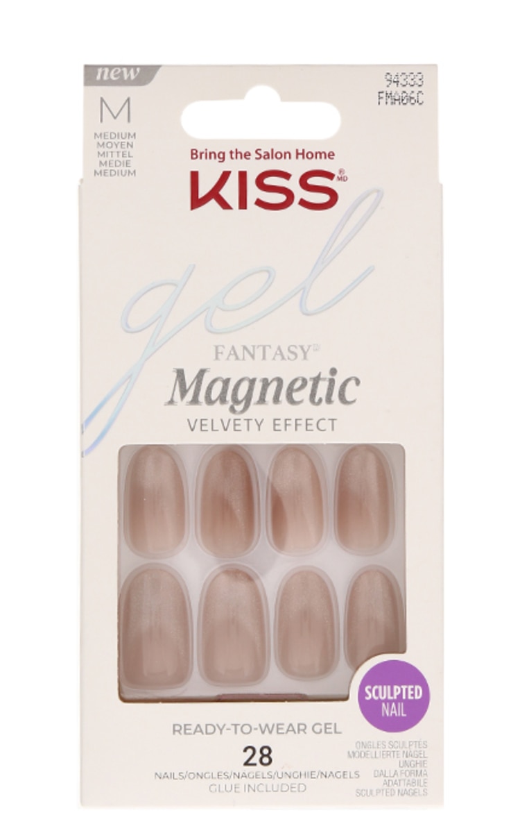 BRING THE SALON HOME KISS, GEL FANTASY MAGNETIC VELVETY EFFECT, dirbtiniai nagai, M dydis, 28 vnt.