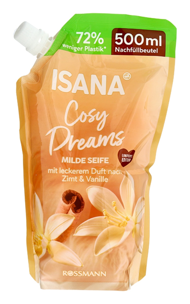 ISANA ISANA, COSY DREAMS, cinamono ir vanilės aromato skystas muilas, papildymas, 500 ml.