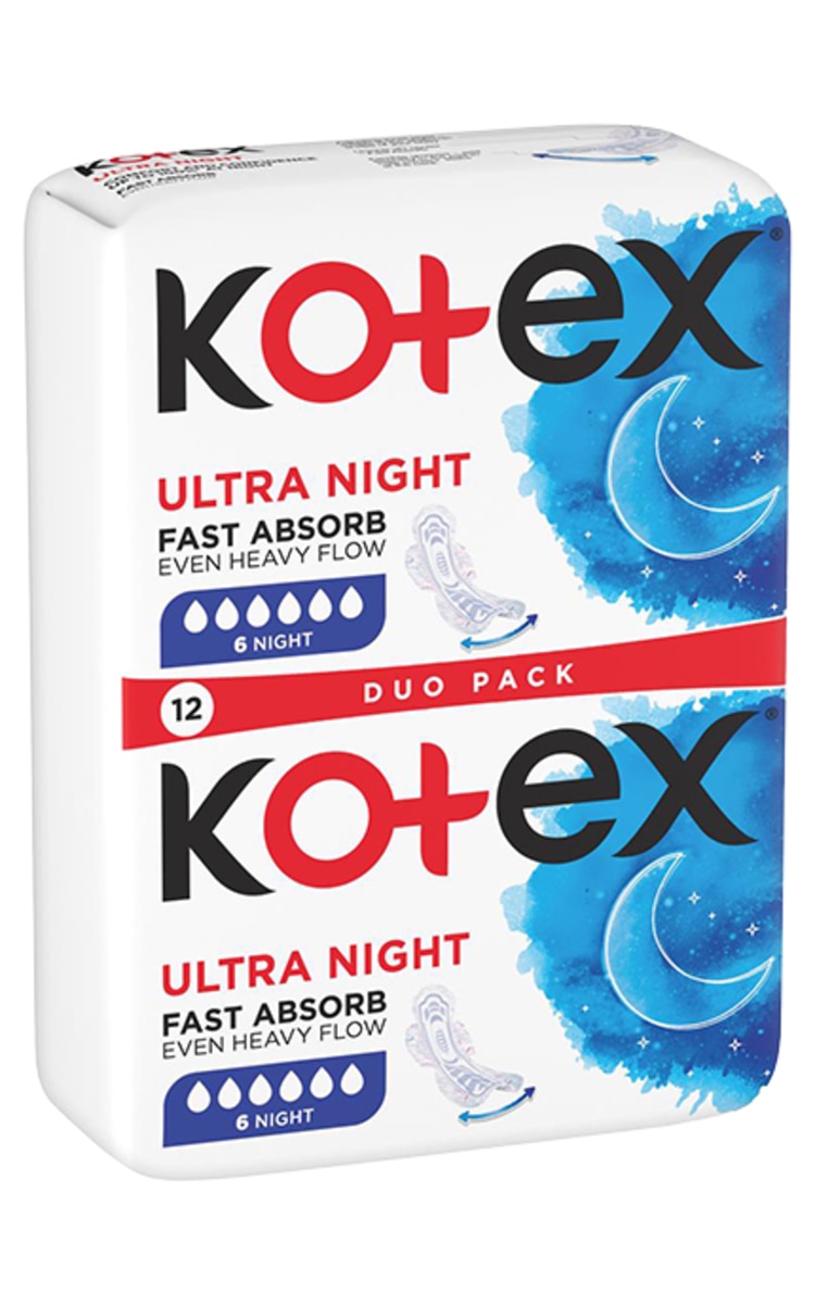 KOTEX KOTEX, OVERNIGHT, higieniniai paketai, 12 vnt.