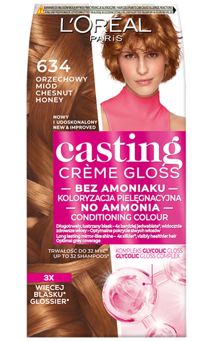 L′ORÉAL PARIS CASTING CREME GLOSS L'OREAL PARIS, CASTING CREME GLOSS, plaukų dažai, 634 CHESNUT HONEY, 1 vnt.