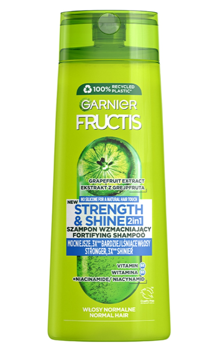 GARNIER FRUCTIS GARNIER FRUCTIS, STRENGTH & SHINE, tonizuojantis šampūnas normaliems plaukams, 250 ml.
