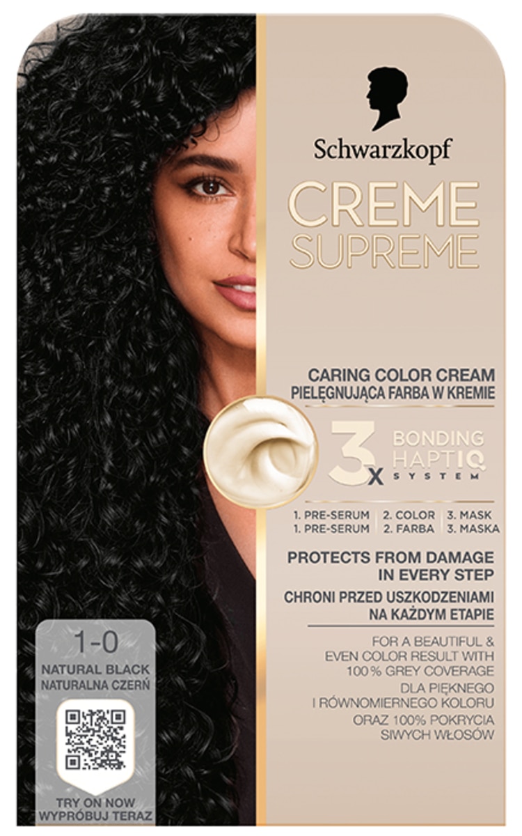 CREME SUPREME SCHWARZKOPF, CREME SUPREME, plaukų dažai, 1-0 DEEP BLACK, 1 vnt. 1-0 DEEP BLACK