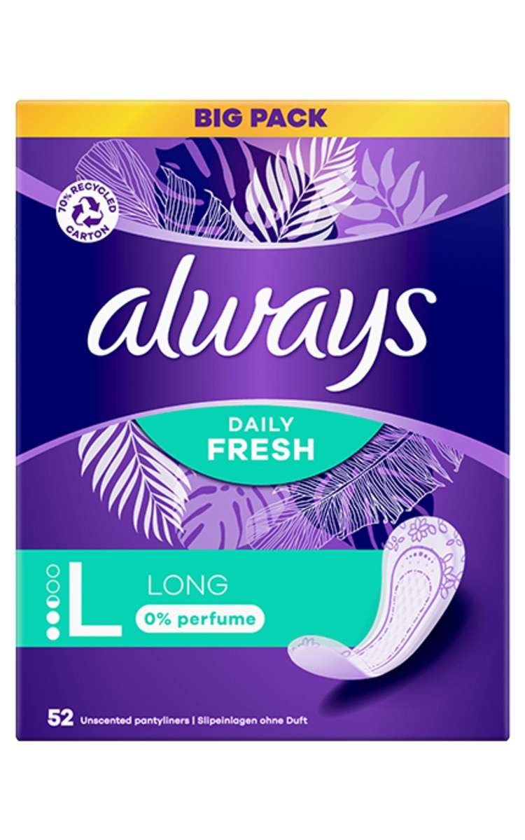 ALWAYS ALWAYS, LONG, 0% PERFUME, higieniniai įklotai, 52 vnt.