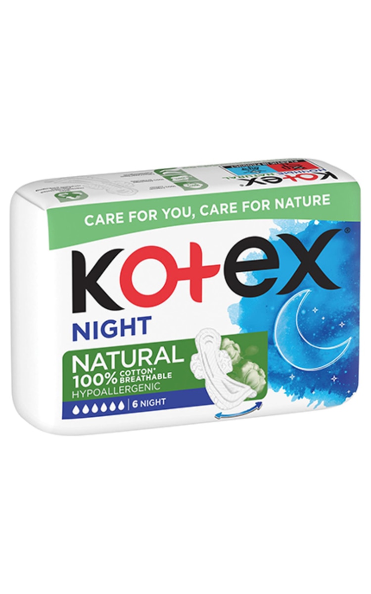 KOTEX KOTEX, NATURAL, higieniniai paketai, NIGHT, 6 vnt.