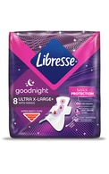 LIBRESSE, ULTRA THIN GOODNIGHT EXTRA, higieniniai naktiniai paketai, 8 vnt.