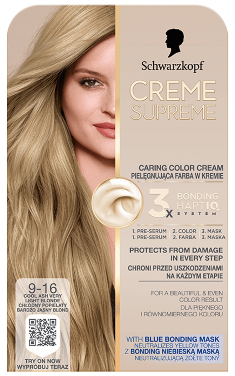 CREME SUPREME SCHWARZKOPF, CREME SUPREME, plaukų dažai, 9-16 ULTRA LIGHT COOL BLONDE, 1 vnt.